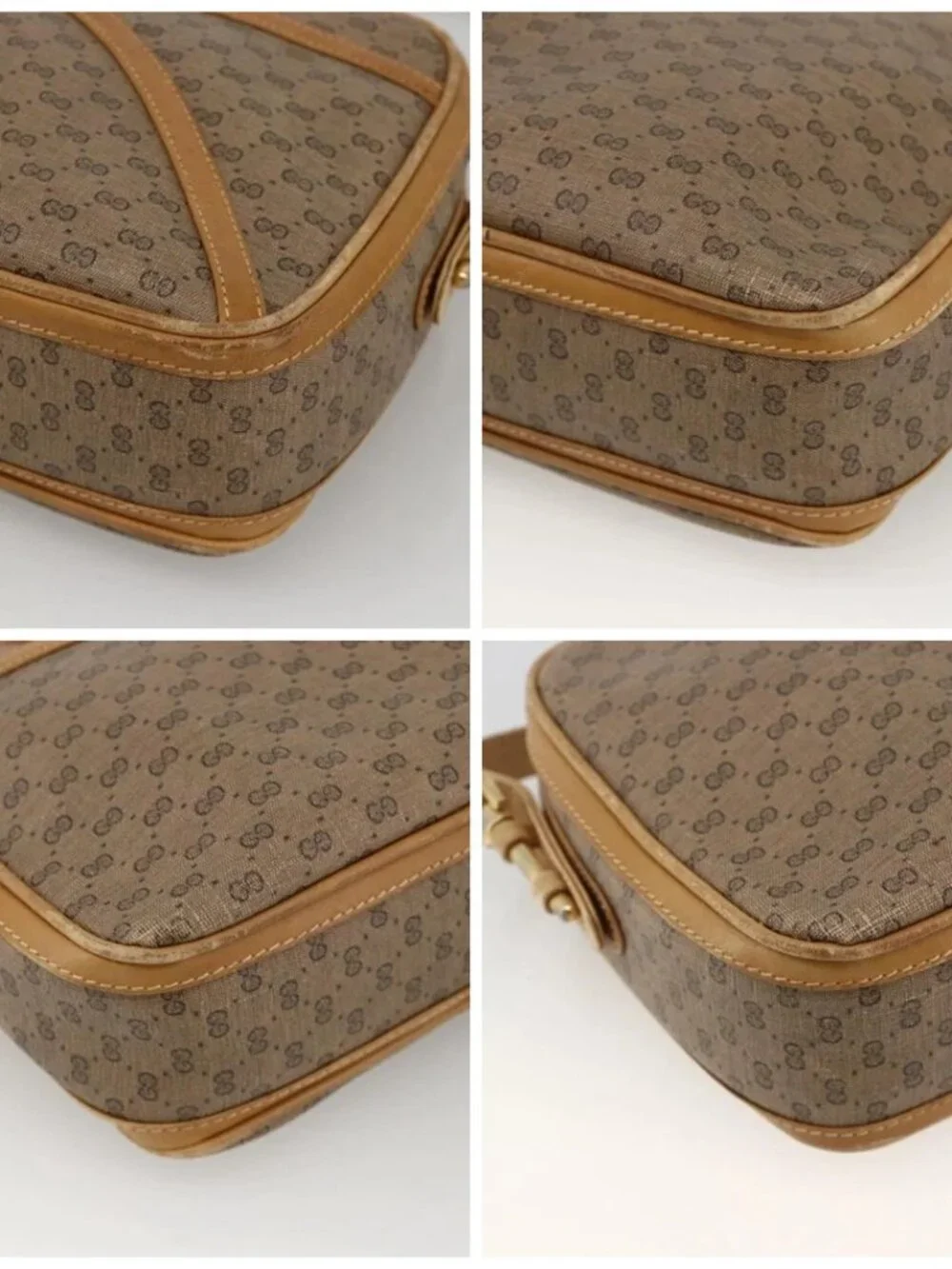 GUCCI Micro GG Supreme Shoulder Bag PVC Beige Gold 001 261 1096 Auth BA11772